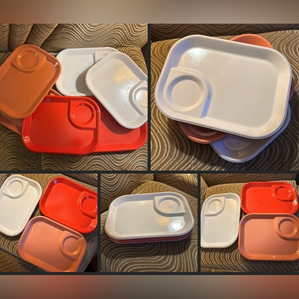 Vintage Rubbermaid 3850 Melamine Lunch TV Camping Trays set of 6 Pink Red White